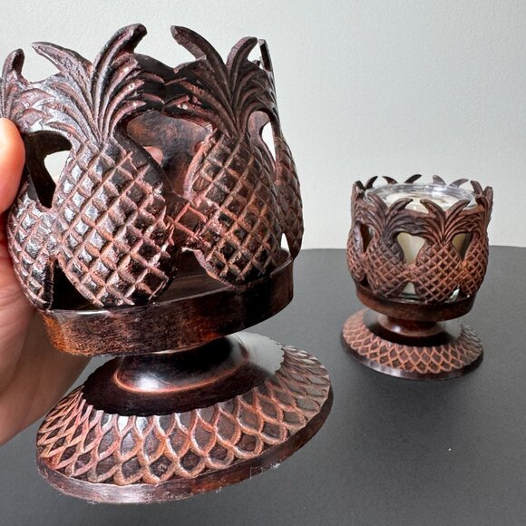 Pineapple Pedestal Candleholders Set of 2 Metal Art - Picture 6 of 15